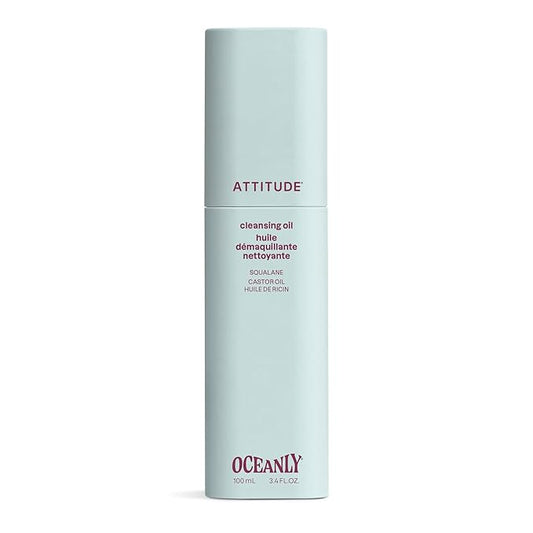 ATTITUDE Cleansing Oil, Makeup Removing Face Cleanser with Squalane & Castor Oil for Soft, Hydrated Skin, EWG Verified, Vegan, Unscented, 3.4 Fl Oz