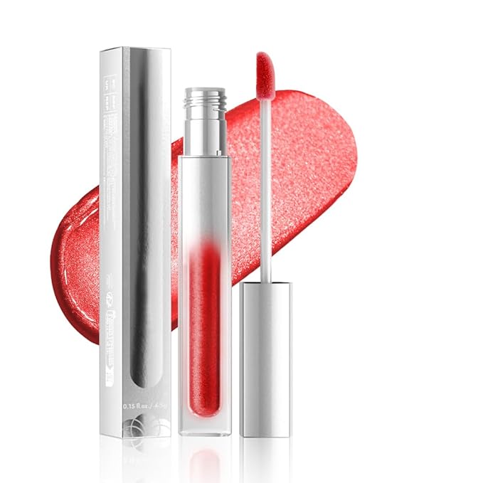 Pearlescent Metallic Lip Gloss & Liquid Eyeshadow 2-in-1, Long Lasting Waterproof Glitter Lipstick, Shimmer Lip Color, High Pigment Metallic Glitter Eyeshadow Makeup for Women 04