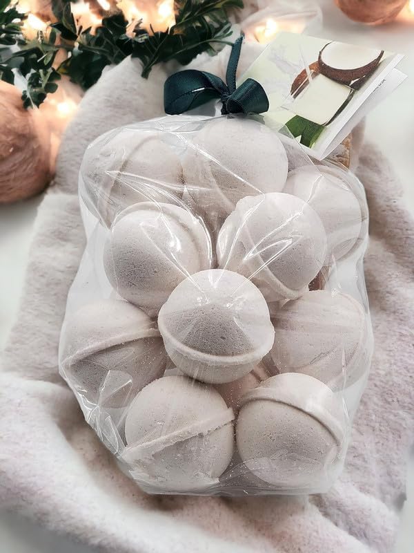Bath Bombs 14 Set 1 oz/ea, USA Handmade, Quality Bath Fizzies | Essential Oils Aromatheraphy | Moisturizing Shea & Coco Butter | Natural and Organic, Vegan & Cruelty-Free - Creamy Coconut