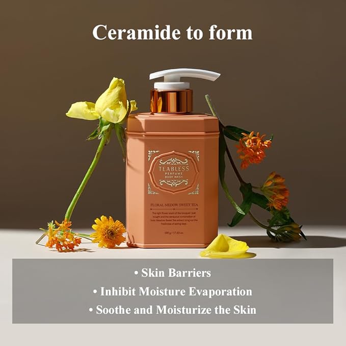 Floral Meadow Sweet Tea Perfumed Body Wash, Hydrating Vegan Body Cleanser for Sensitive Skin | Gentle, Moisturizing, Non-Sticky, Grapefruit Jasmine Scent, Mild Scrub | Korean Skin Care
