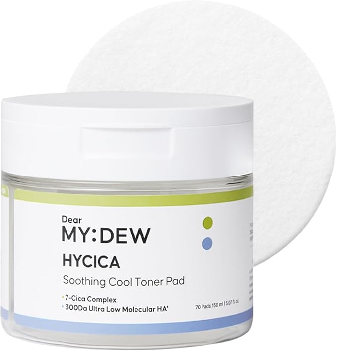 HYCICA Soothing Toner Pad | Cooling Calming Hydration for Sensitive Skin with XYLITOL, Centella, Ultra-Low Molecular Hyaluronic Acid, Vegan Fragrance-Free Korean Skincare, 70 Pads