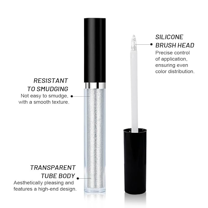 SUAKE Liquid Sparkling Glitter Eyeshadow Stick Pack - High Pigment Shimmer Metallic Eye Shadow, Long-Lasting, White Blue Black Gold Purple Bold Colors,Quicking-Dry (1#-6#, Pack of 6)