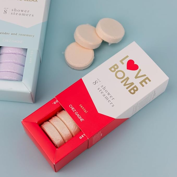 Aromatherapy Shower Steamers - Love Bomb - Santal, Set of 8 - Vegan, Cruelty-Free, Made in USA - Paraben, Sulfate & Phthalate-Free - Romantic Gift, Love Gift, Anniversary