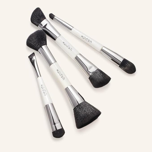 The Essential Brush Set | 4 dual-ended brushes, soft vegan bristles, travel friendly, Woosh Beauty