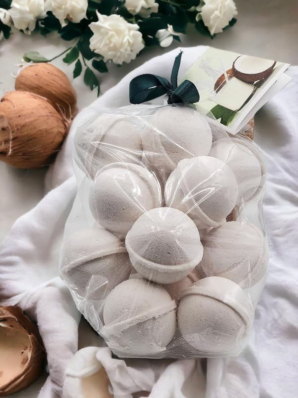 Bath Bombs 14 Set 1 oz/ea, USA Handmade, Quality Bath Fizzies | Essential Oils Aromatheraphy | Moisturizing Shea & Coco Butter | Natural and Organic, Vegan & Cruelty-Free - Creamy Coconut