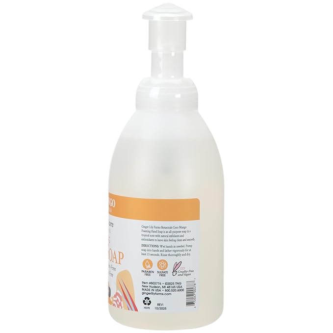 Ginger Lily Farms Botanicals All-Purpose Foaming Hand Soap Refill, Coco Mango, 100% Vegan & Cruelty-Free, Coconut Mango Scent, 20 Fl Oz (Pack of 1)