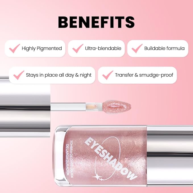 Coral Liquid Metallic Glittler Shimmer Eyeshadow, Longwear Eye Makeup For Older Women, Buildable Highly Pigmented & Blendable Eye Shadow Cream in Shimmer Finishes, Vegan & Cruelty-Free (Coral)