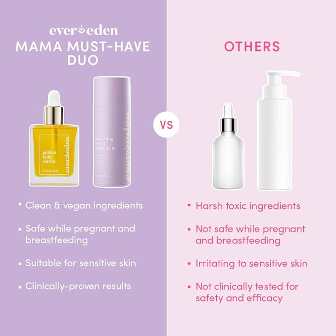 Evereden Mama Must-Have DUO - Golden Belly Stretch Mark Oil & Stretch Mark Cream - Dermatologist-Developed Clean & Vegan Maternity Skin Care for Stretch Mark Reduction & Skin Hydration