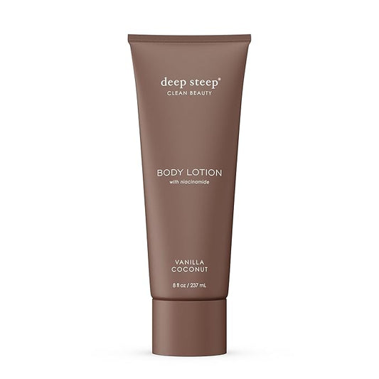 Deep Steep Body Lotion, Vanilla Coconut, 8 oz – Moisturizer with Coconut Oil, Shea Butter, Argan Oil, Aloe Vera & Niacinamide – Vegan, Clean Beauty, Daily Skin Hydration
