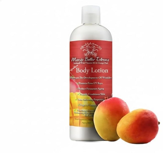 Mango Butter Extreme Body Lotion with Vitamin B3, Orange Peel, Shea Butter, Anti-Aging Formula