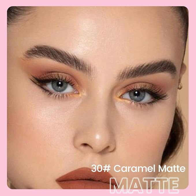 2in1 Matte Cream Eye Shadow Stick - Caramel Matte, Eyeliner Pencil Eyeshadow Palette Makeup, Waterproof Long Lasting Brightener, Crease Proof & Smudge Resistant, Cream Eyeshadow with Built-in Smudger