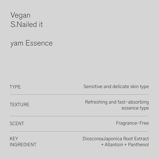 Urbanand Vegan S.Nailed it yam Essence, Vegan Korean Facial Serum with Vegan Snail Mucin, for Sensitive and Delicate Skin (50ml / 1.69 fl. oz.), Korean Skin Care