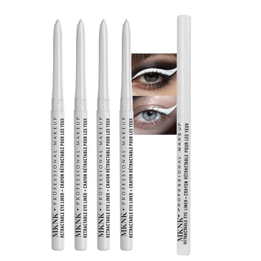 4Pcs Retractable Creamy Eyeliner & Eyeshadow Sticks for Women, Black White Brown Blue Purple Green Gray Colors, Ultra Pigmented Eye Pencils, Matte Satin Finish,Vegan (4 Pcs: 04# Pure White)