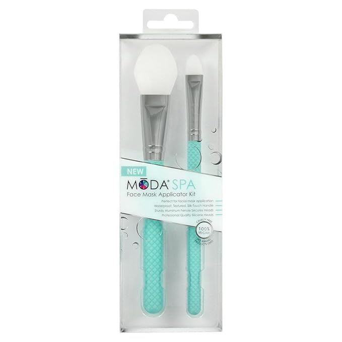 MODA Spa 2pc Silicone Face Mask Applicator Kit – Skincare Brush Set for Creams, Clays & Serums – Vegan & Mess-Free