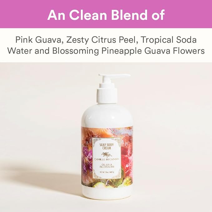 Camille Beckman Guava Blossom Scented Silky Body Cream, Daily Moisturizer for All Skin Types | Non-Greasy Vegan Formula to Nourish and Soften Hands and Body, 13 Ounce