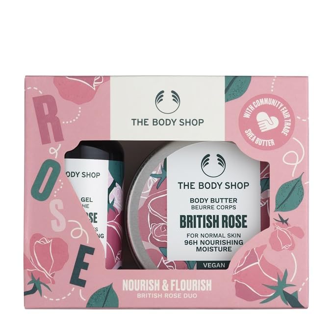 The Body Shop Nourish & Flourish British Body Care Gift Set, Vegan, 2-Piece Gift Set