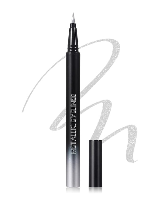 Silver Diamond Glitter Liquid Eyeliner Pen, Shimmer Eye Liner Waterproof Long-Stay, Metallic Satin Finish Colored Eyeliner, Ultra-Fine Tip Smudge-Proof, High Pigmented Eye Brightener Pen for Stage-04