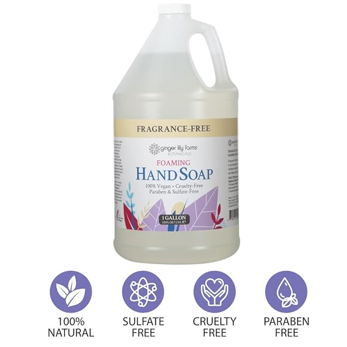 Ginger Lily Farms Botanicals All-Purpose Foaming Hand Soap Refill, Fragrance Free, 100% Vegan & Cruelty-Free, Unscented, 1 Gallon (Pack of 4)