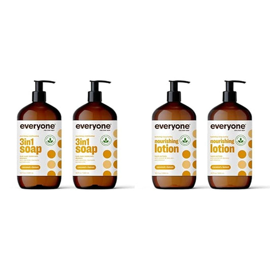 Everyone 3-in-1 Soap, Body Wash, Bubble Bath, Shampoo (32 Ounce) and Hand and Body Lotion (32 Ounce) Bundle - Coconut and Lemon