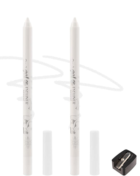 2Pcs White Eyeliner for Waterline, Cream Gel Eyeliner Waterline Waterproof Smudge-Proof Eye Liner Pen, Safe for Sensitive Eyes, Matte Rich Colored Eye Brightener Pen Multi-Use Makeup with Sharpener
