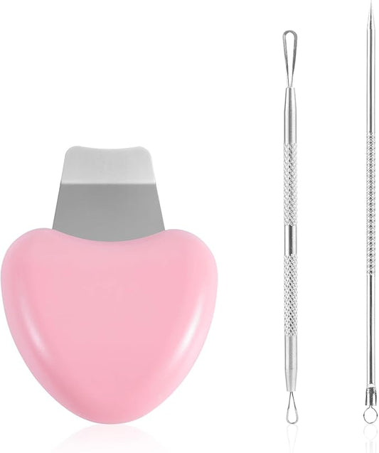 Skin Scrubber Face Spatula, Blackhead Scraper Pimple Scraper Shovel Stainless Steel Blackhead Remover Tools Kit Acne Needles Whitehead Comedones Extractor Included for Women Men Pore Cleaner