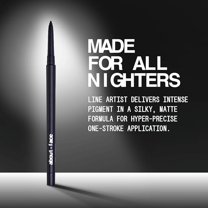 about-face Line Artist Longwear Gel Eyeliner Into The Void – High-Definition, Smudge-Proof, Waterproof, Matte Finish – Built-In Sharpener – Vegan, Cruelty-Free, Clean Beauty – 0.012 oz (Matte Black)