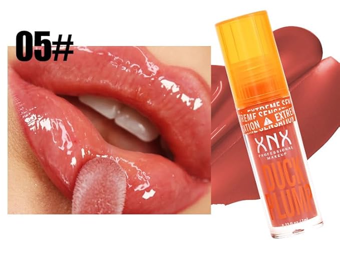 High Pigment Plumping Lip Gloss with Spicy Ginger, Vegan Lip Makeup, Hydrating Plumping Booster Moisturizing Volumizing Lip Gloss