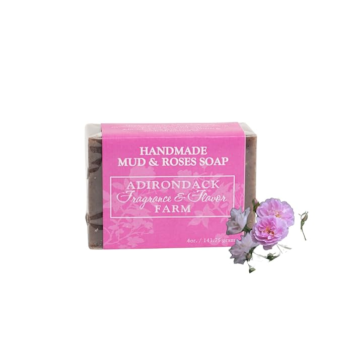 Adirondack Fragrance & Flavor Farm ADK Natural Mud & Rose Soap Bar 4 oz., Handmade Vegan Olive Oil Body Soap for Dry and Sensitive Skin, Moisturising for Men, Women & Babies, Produced in the USA