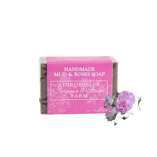 Adirondack Fragrance & Flavor Farm ADK Natural Mud & Rose Soap Bar 4 oz., Handmade Vegan Olive Oil Body Soap for Dry and Sensitive Skin, Moisturising for Men, Women & Babies, Produced in the USA