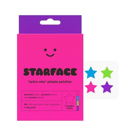 Starface Hydro-Star Party Pack Pimple Patches BIG PACK, Hydrocolloid, Clinically Proven Spot Shrinking in 6 Hours, Absorb Fluid, Reduce Redness, 4 Fun Colors, Vegan, Cruelty-Free Skincare (96 Count)