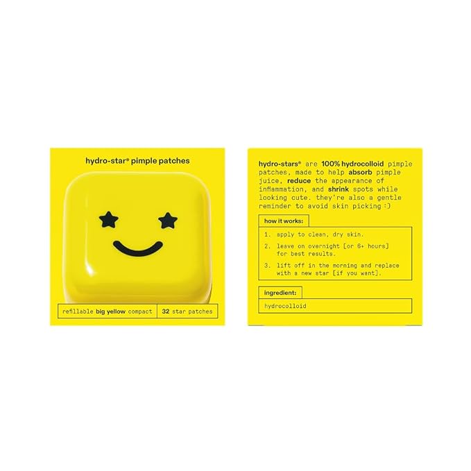 Starface Hydro-Star Pimple Patches + Big Yellow Compact, Clinically Proven Spot Shrinking in 6 Hours, Absorb Fluid and Reduce Redness, Hydrocolloid, Vegan and Cruelty-Free Skincare (32 Count)