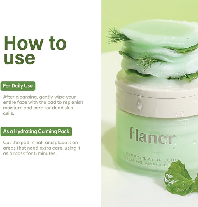 Cypress Aloe Calming Toner Pads [70 Sheets] – Instantly Cooling & Soothing Toner with Centella Asiatica, Reduce Redness & Pore Care, Vegan, Dermatologist-Tested for Sensitive & Acne-Prone Skin