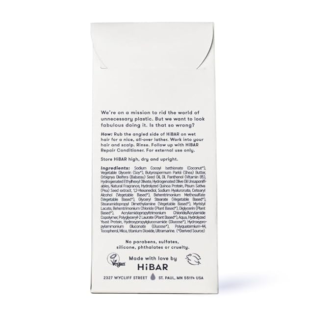 HIBAR - Repair Shampoo Bar - For Damaged, Broken, Brittle Hair - Restore & Nourish - With Quinoa Protein & Jojoba Oil - Plastic-Free - Soap, Paraben & Sulfate-Free - Color Safe & Vegan -1 Solid Bar