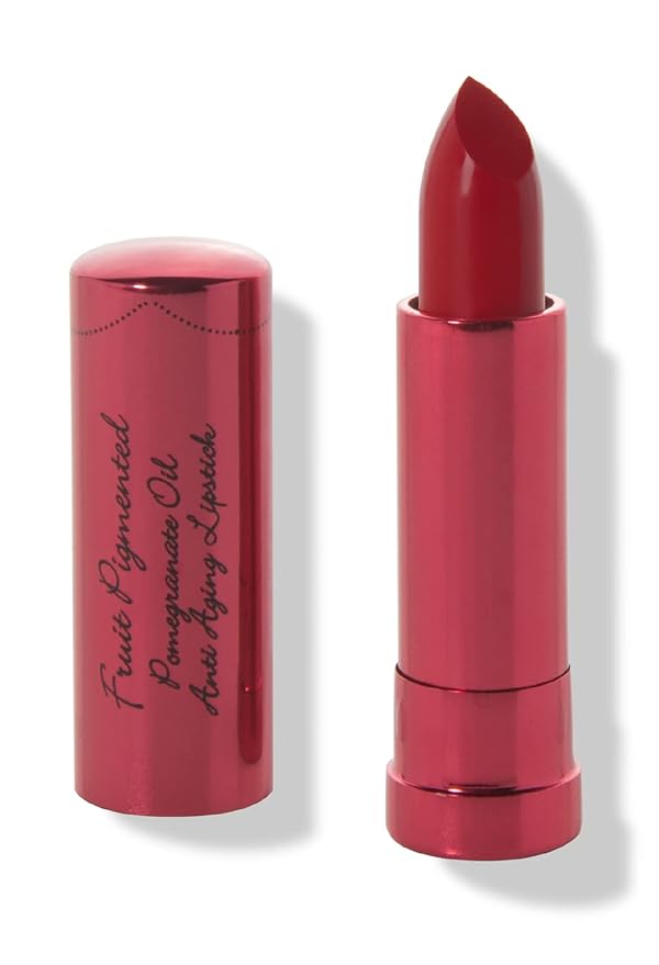100% PURE Pomegranate Oil Anti-Aging Lipstick Long Lasting, Vibrant Makeup - Moisturizing Cocoa Butter Satin Finish - Vegan Fruit Pigmented Poppy Color (Bright Blood Red) - 0.15 oz