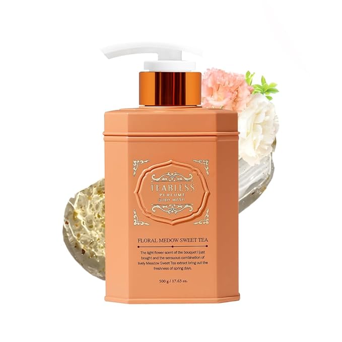 Floral Meadow Sweet Tea Perfumed Body Wash, Hydrating Vegan Body Cleanser for Sensitive Skin | Gentle, Moisturizing, Non-Sticky, Grapefruit Jasmine Scent, Mild Scrub | Korean Skin Care