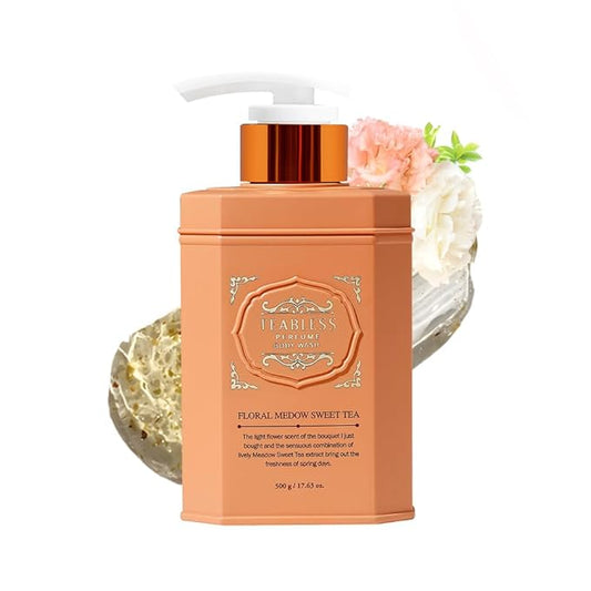 Floral Meadow Sweet Tea Perfumed Body Wash, Hydrating Vegan Body Cleanser for Sensitive Skin | Gentle, Moisturizing, Non-Sticky, Grapefruit Jasmine Scent, Mild Scrub | Korean Skin Care