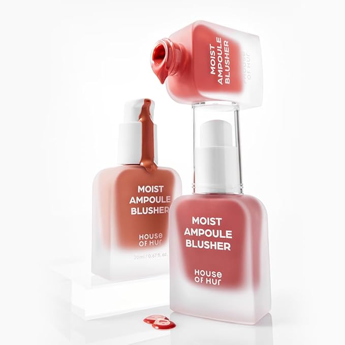 House of Hur Moist Ampoule Blusher with 50% Moisture Essence | Hydrating & Long-Lasting Blush | 0.67 fl.oz (9 Shades) (Peach Coral)