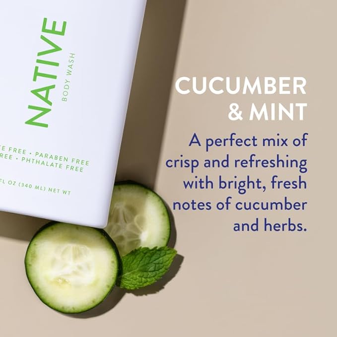 Native Body Wash Contains Naturally Derived Ingredients | For Women & Men, Sulfate, Paraben, & Dye Free Leaving Skin Soft and Hydrated | Cucumber & Mint 18 oz