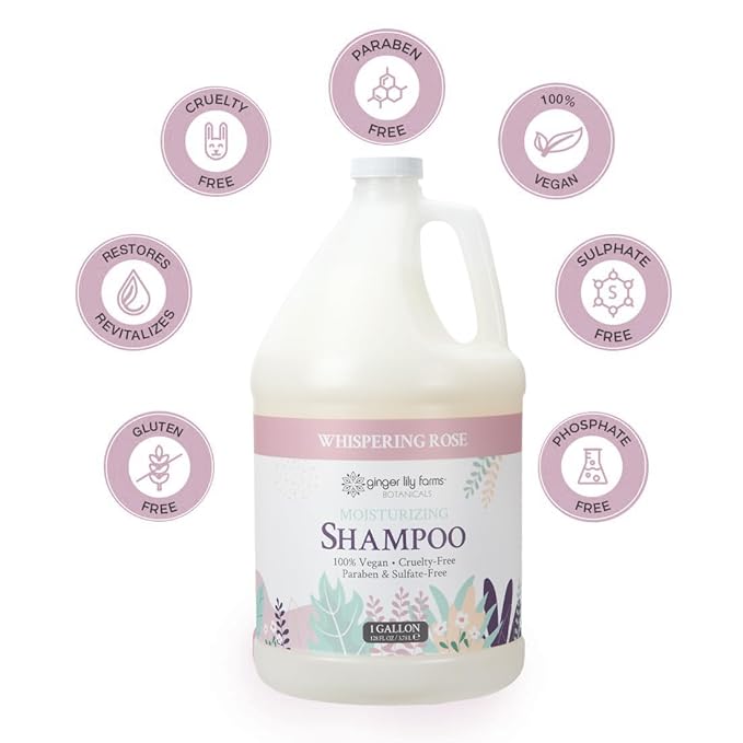 Ginger Lily Farms Botanicals Moisturizing Shampoo for All Hair Types, 100% Vegan & Cruelty-Free, Whispering Rose Scent, 1 Gallon (128 fl oz) Refill