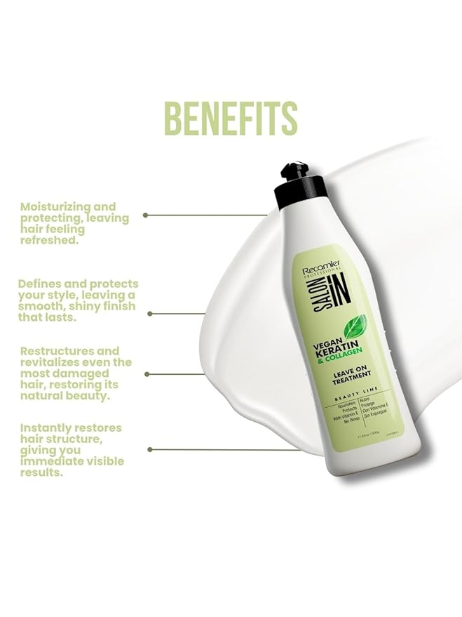 Salon In by Recamier - Vegan Keratin Leave-On Treatment | Vegan Keratin & Collagen Hair Leave-On Treatment | 17.6 oz / 500 g