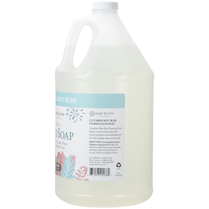 Ginger Lily Farms Botanicals All-Purpose Foaming Hand Soap Refill, 100% Vegan & Cruelty-Free, Cucumber Mint Bliss Scent, 1 Gallon (128 fl oz)