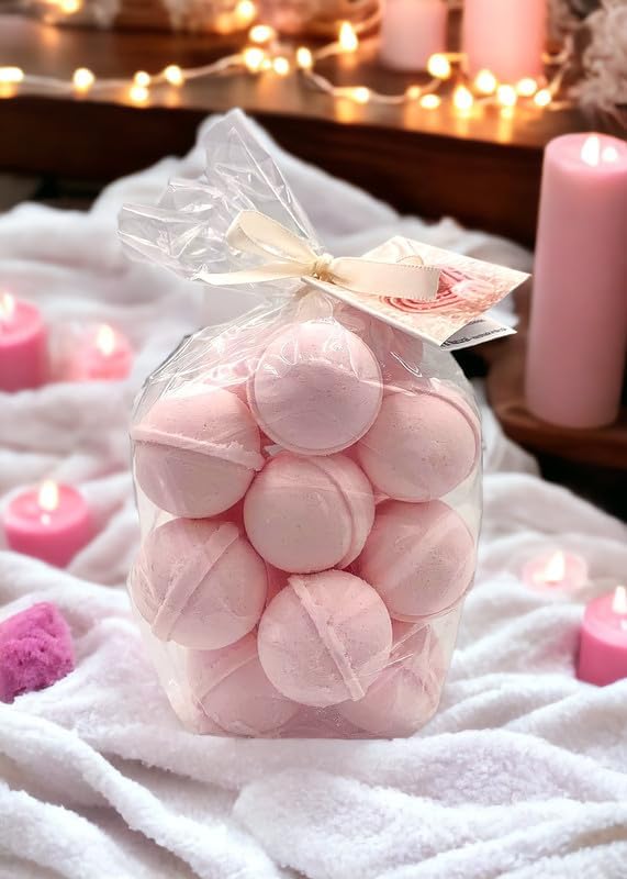 Bath Bombs Set of 14 Bombs 1 oz/ea, USA Handmade Bath Fizzies, Shea & Coco Butter | Moisturizing | Birthday Gift Idea for Her/Him | Natural Ingredients Vegan & Cruelty Free - Pink Sugar