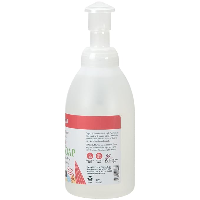 Ginger Lily Farms Botanicals All-Purpose Foaming Hand Soap Refill, 100% Vegan & Cruelty-Free, Apple Pear Scent, 20 Fl Oz (Pack of 8)