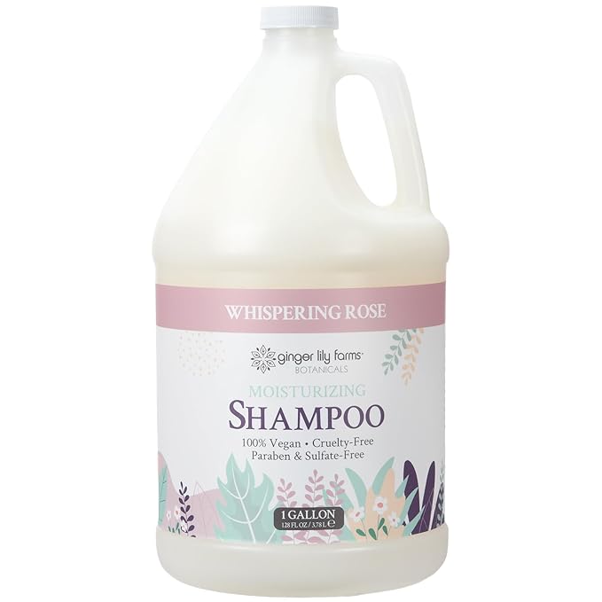 Ginger Lily Farms Botanicals Moisturizing Shampoo for All Hair Types, 100% Vegan & Cruelty-Free, Whispering Rose Scent, 1 Gallon (Pack of 4)