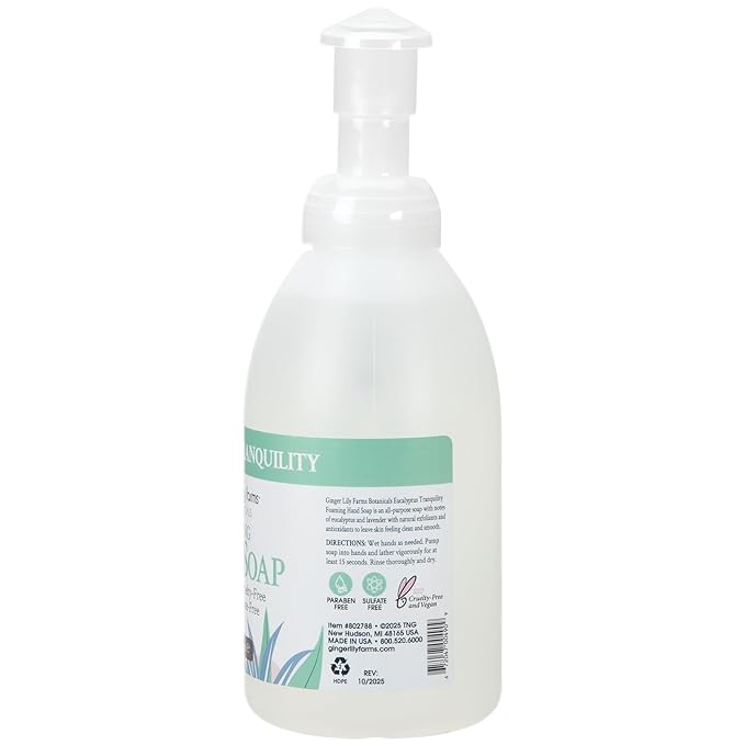 Ginger Lily Farms Botanicals All-Purpose Foaming Hand Soap Refill, 100% Vegan & Cruelty-Free, Eucalyptus Tranquility Scent, 20 Fl Oz (Pack of 8)