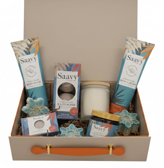 Saavy Naturals 9-Piece Spa Gift Set – Body Wash, Scrub & More – Plant-based Ingredients, Luxurious Spa Gift Basket for Women & Men – Pampering Gift Set – Tahitian Vanilla