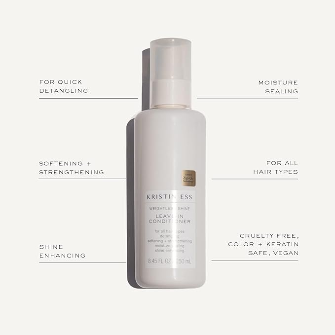 Kristin Ess Hair Hydrating Salon Leave In Conditioner Spray for Strength + Shine - Lightweight Anti Frizz Detangler for Women - Sulfate Free + Color Safe - Castor Oil Moisture Bond Repair Spray
