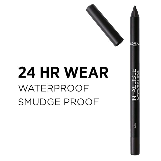 L'Oreal Paris Makeup Infallible Pro-Last Pencil Eyeliner, Waterproof and Smudge-Resistant, Glides on Easily to Create any Look, Black, 0.042 oz., 2 Count