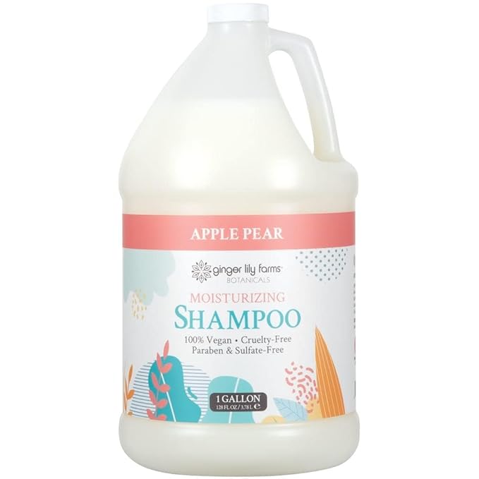 Ginger Lily Farms Botanicals Moisturizing Shampoo for All Hair Types, 100% Vegan & Cruelty-Free, Apple Pear Scent, 1 Gallon (Pack of 4)