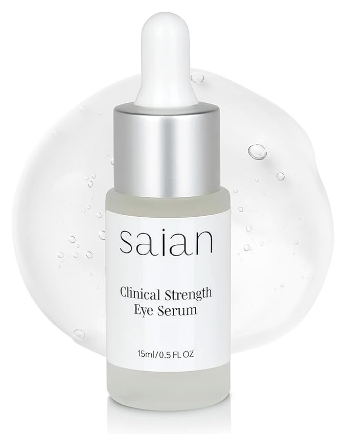 Saian Clinical Strength Eye Serum - Under Eye Serum for Dark Circles and Bags - Hydrating Hyaluronic Acid Peptide Depuffer for Puffiness and Fine Lines - Vegan Care for the Under Eye Area - 0.5 Fl Oz